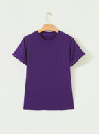 Tillandsia Purple Casual Plain Crew Neck Tee