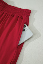 Racing Red Solid Color Cropped Tank Top and Jogger Pants Set
