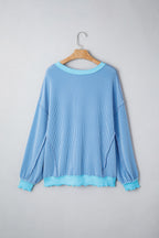 Myosotis Sequin Easter Eggs Twisted Rib Exposed Seam Color Block Top