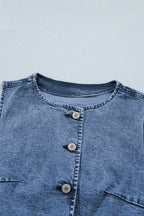 Ashleigh Blue Buttoned Front Slit Denim Vest