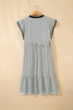 Black Stripe Plus Size Slit V Neck Tiered Flutter Sleeve Maxi Dress