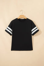 Black Varsity Striped Short Sleeve Crew Neck T Shirt