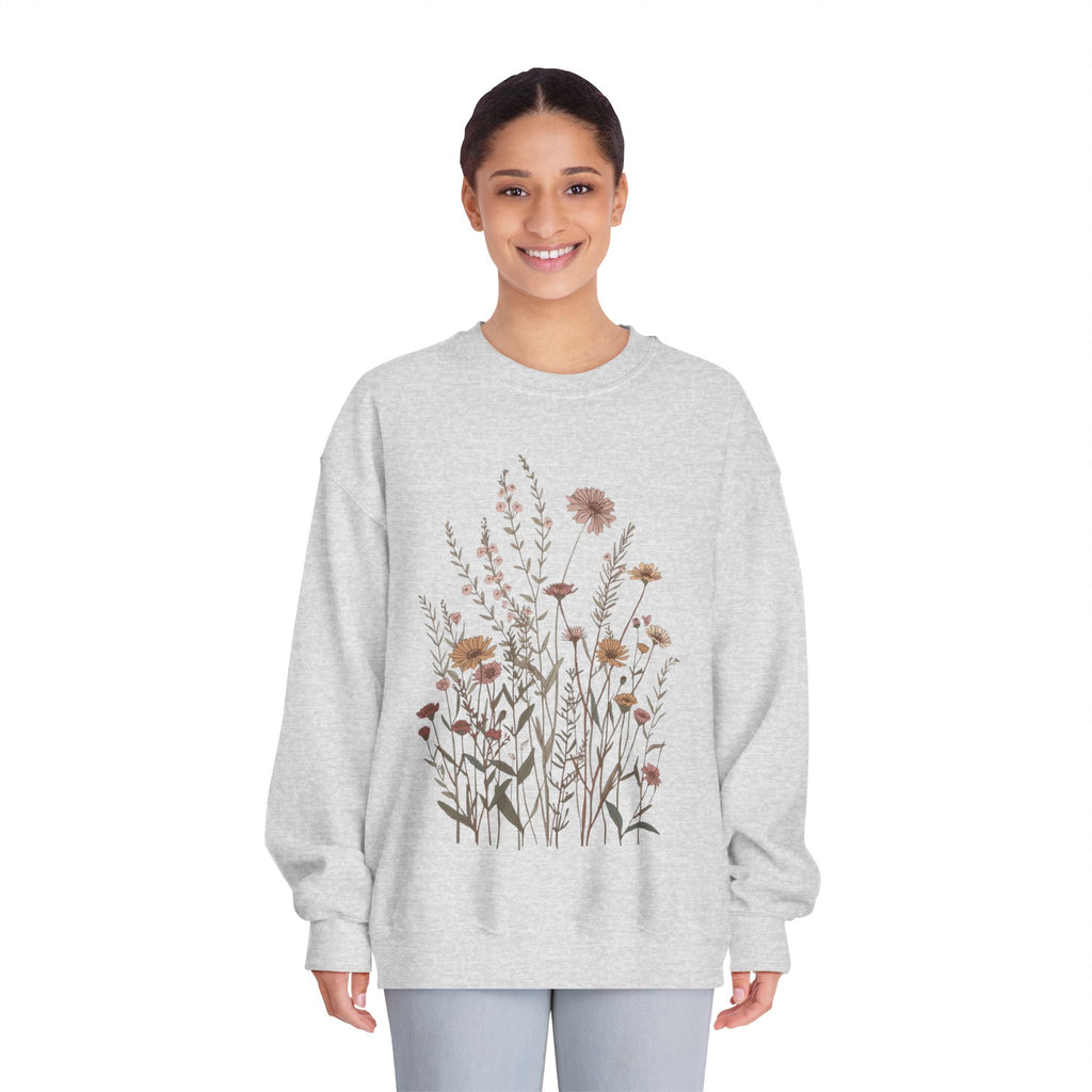 Floral Meadow Crewneck Sweatshirt — Neutral Wildflower Bouquet Graphic