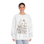 Floral Meadow Crewneck Sweatshirt — Neutral Wildflower Bouquet Graphic