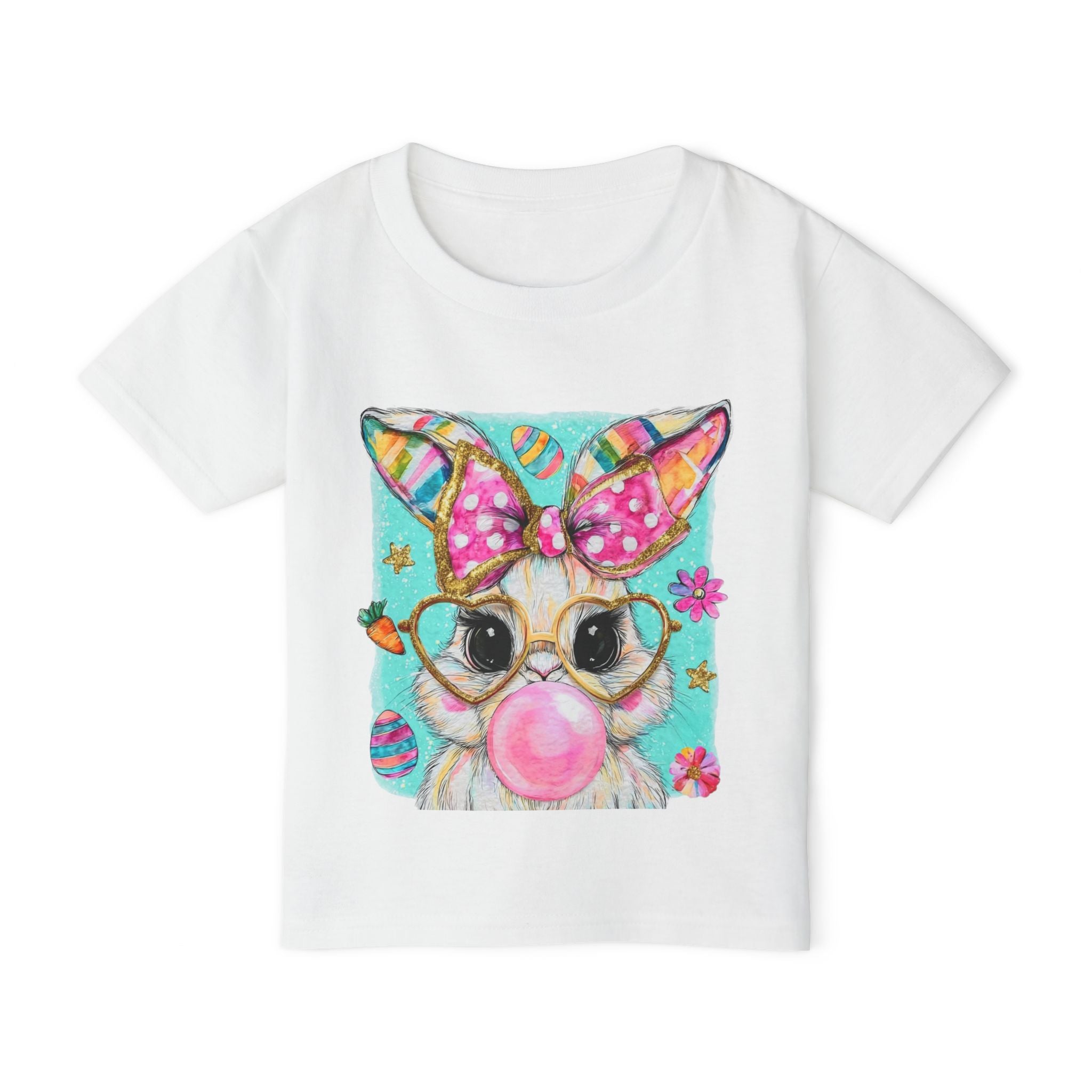 Cute Bunny Bubblegum Toddler T-Shirt — Whimsical Pastel Bunny with Bow & Glasses