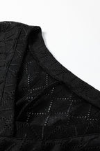 Black Pointelle Rhombus Knit Plus Size V Neck Loose Top