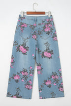 Sky Blue Garden Floral Print Bootcut Jeans