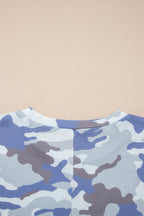 Gray Plus Size Camouflage Print Textured Casual Tee