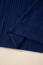Dirty blue Polka Dot Trimmed V Neck Bow Tie Textured Ribbed Top