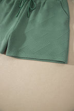 Mineral Blue Plus Size Textured Short Sleeve Top Drawstring Shorts Set
