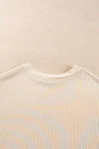 Parchment Corded Knit Long Sleeve Top and High Waist Shorts Set