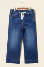 Blue Acid Wash Contrast Lace-up Plus Size Jeans