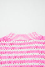 Pink Stripe Short Sleeve Knit V Neck Bow Knot Sweater