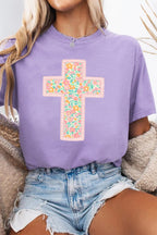 Wisteria Easter Floral Cross Christian Casual Tee
