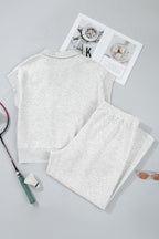 Light Grey Half Zip Polo Tee Loose Pants Plus Size 2pcs Outfit