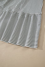 Black Stripe Plus Size Slit V Neck Tiered Flutter Sleeve Maxi Dress