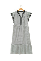 Black Stripe Plus Size Slit V Neck Tiered Flutter Sleeve Maxi Dress