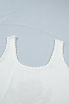 White Plus Size Floral Print Scalloped Trim Square Neck Sweater Vest
