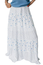 Sky Blue High Waist Tiny Floral Print Boho Maxi Skirt