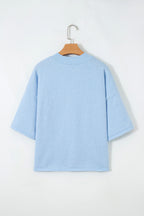 Beau Blue 3/4 Sleeve Boxy Knit Button Down Sweater Cardigan