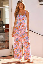 Multicolour Floral Print Spaghetti Straps Loose Pocketed Jumpsuit